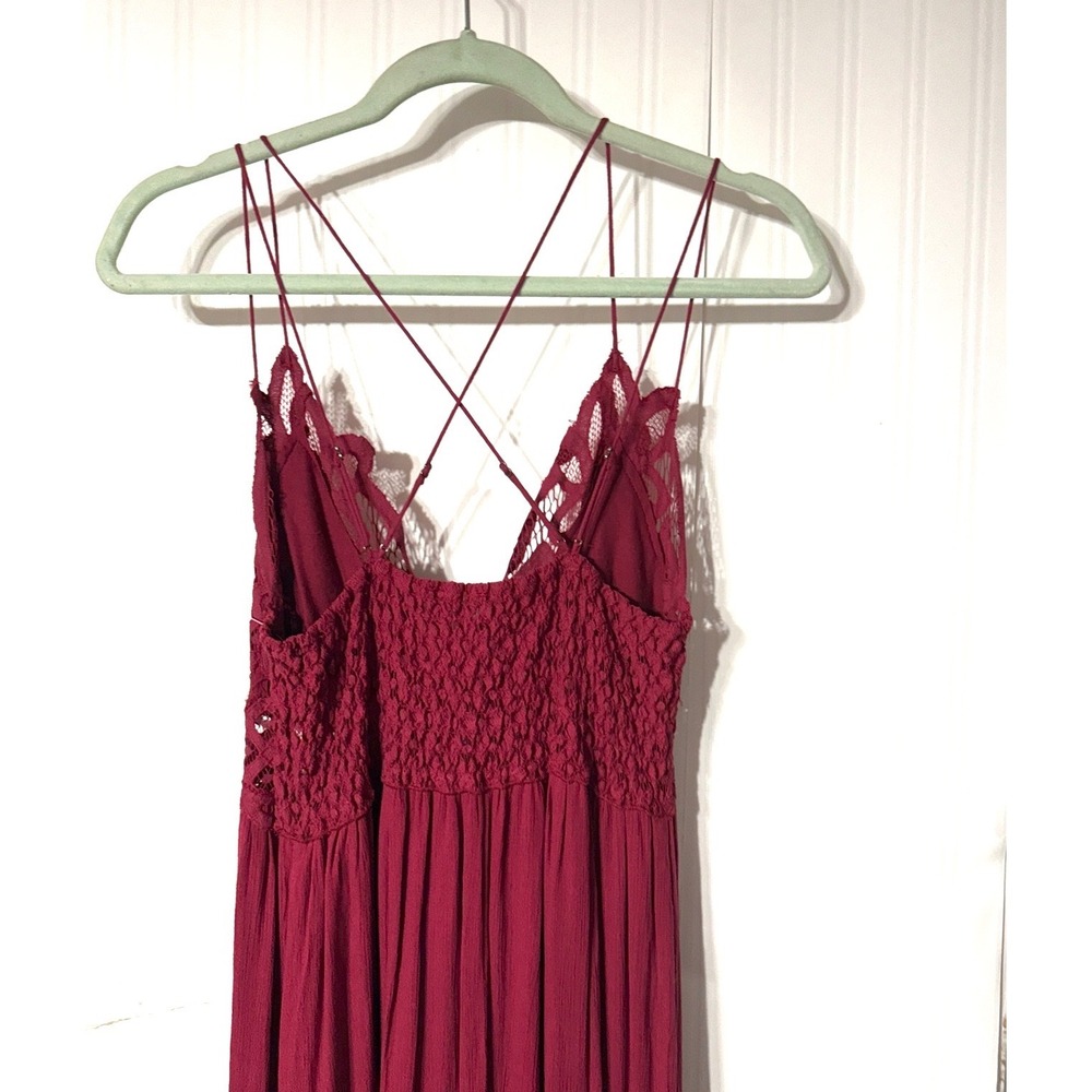 Free People FP One Adella Maxi Dress Burgundy Lace Boho Ruffle - Picture 6 of 8